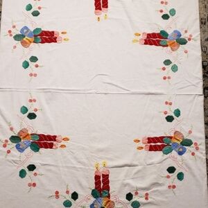 Vintage 64"x84" Rectangle Festive Hand Embroidered Applique Tablecloth & Napkins